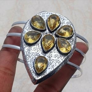 New Oversized Citrine 925 Silver Cuff Bracelet.